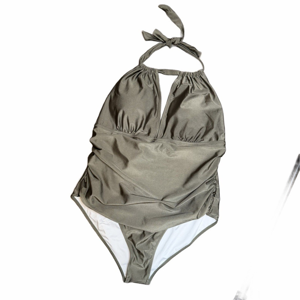 Cupshe Women’s Swim Suit Size 3XL Halter Padding Olive Green New With Tags